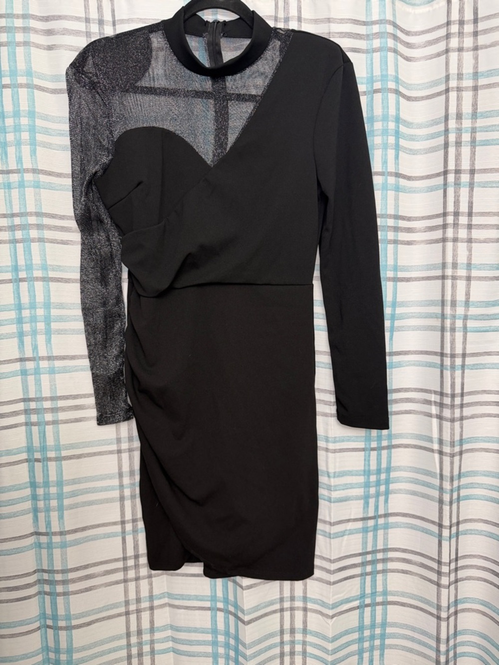 Black One-Shoulder Asymmetric Dress with Sheer Accent